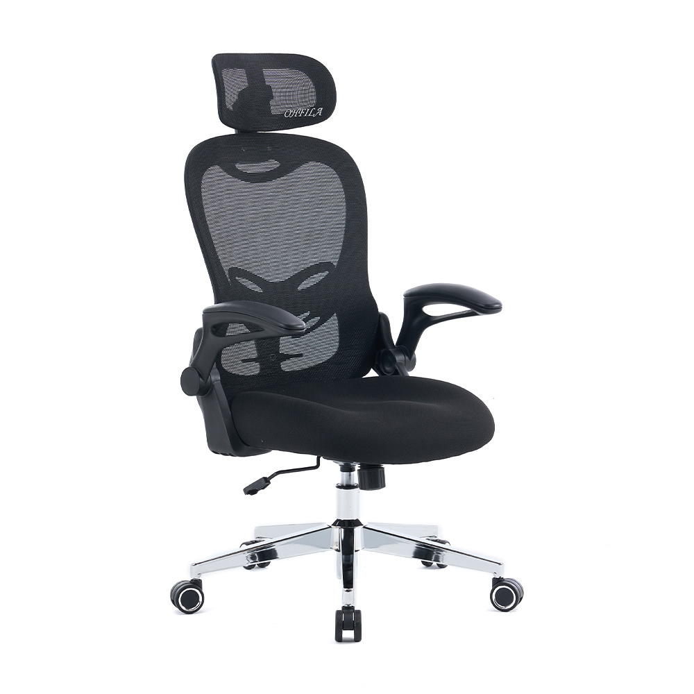 5140 Silla de oficina ergonómica de malla negra/blanca, silla de ordenador con respaldo alto