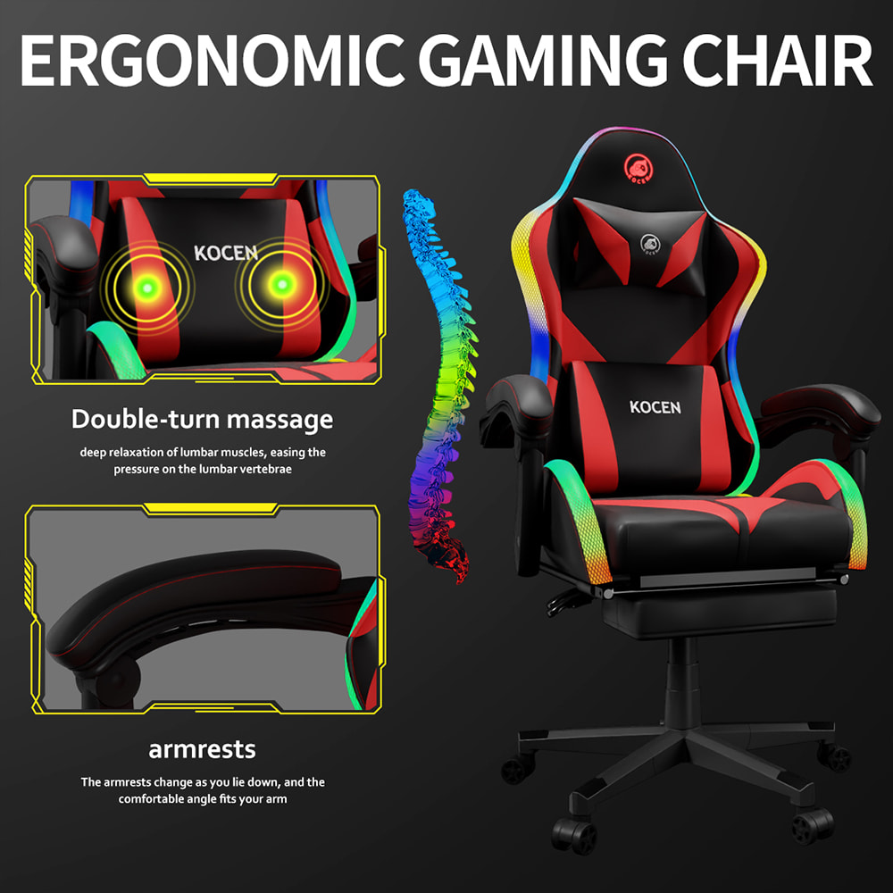 Silla para juegos de tela de cuero PU, silla para deportes electrónicos con luces RGB ajustables multicolores, alimentación por USB, control remoto